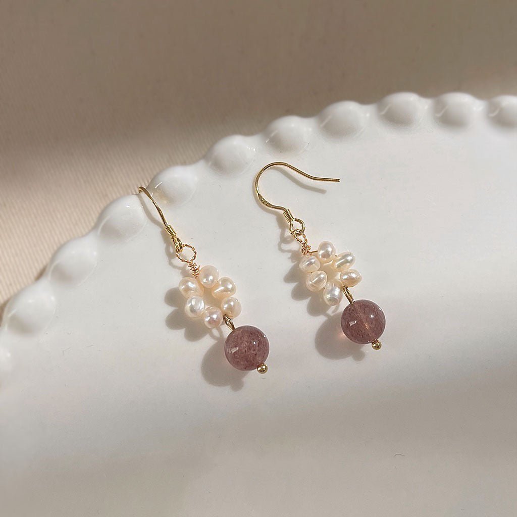 [] Rose Quartz Pearl Earrings