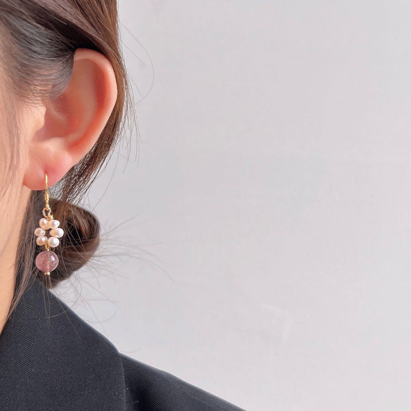 [] Rose Quartz Pearl Earrings