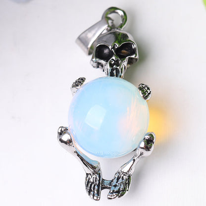 Silver Skeleton Wrapped Round Ball Crystal Spiritual Pendant
