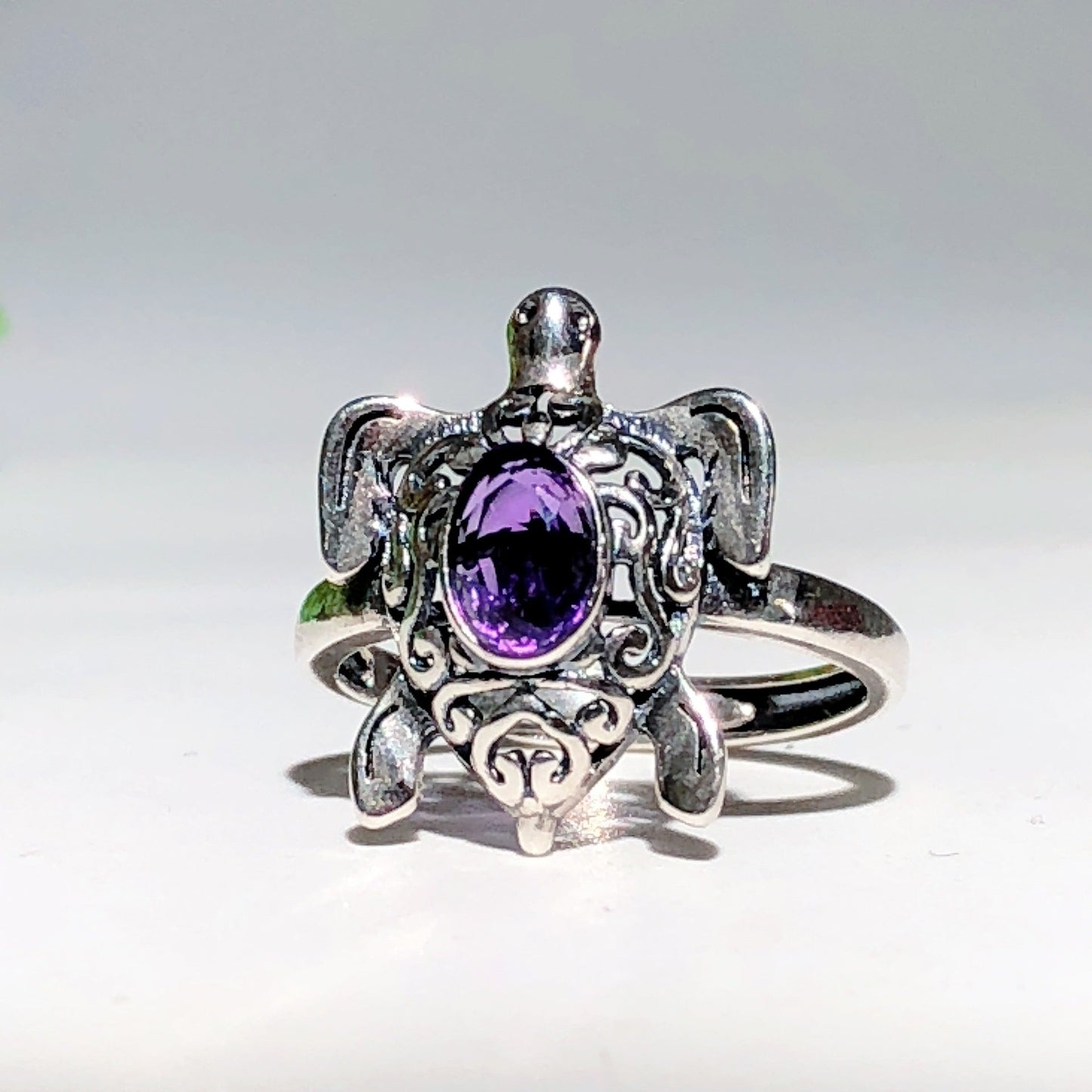 Sterling Silver Turtle Ring With Healing Crystal Stones