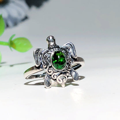 Sterling Silver Turtle Ring With Healing Crystal Stones