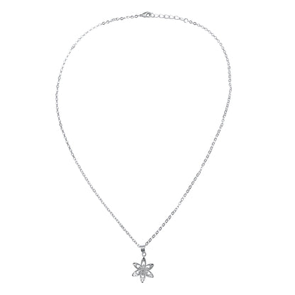 Sterling Silver Mini Cubic Zirconia Flower Pendant on Silver Cable Chain Necklace, 18" With Extender